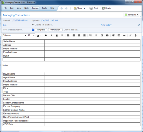 evernote templates real estate