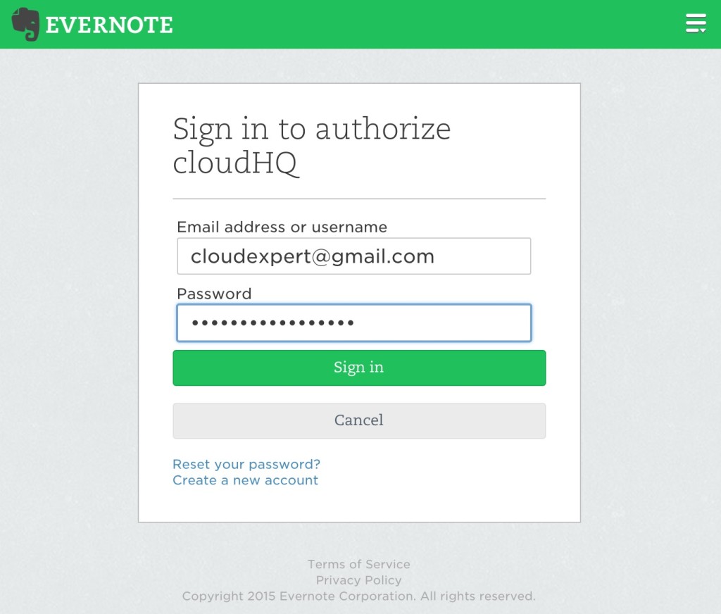 evernote login with google account