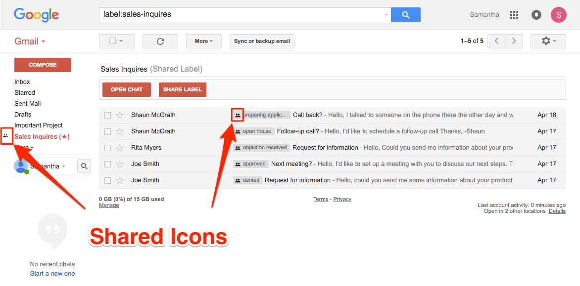 Gmail Label Shared Icons