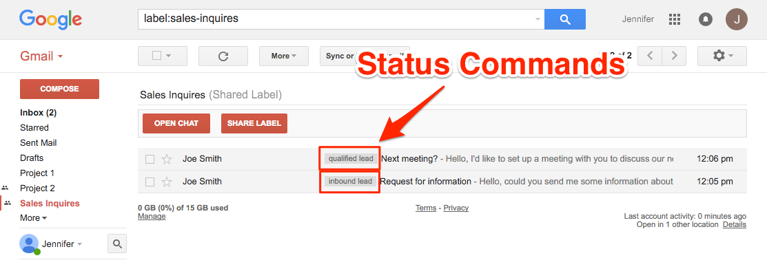 cloudHQ Status Commands for Gmail