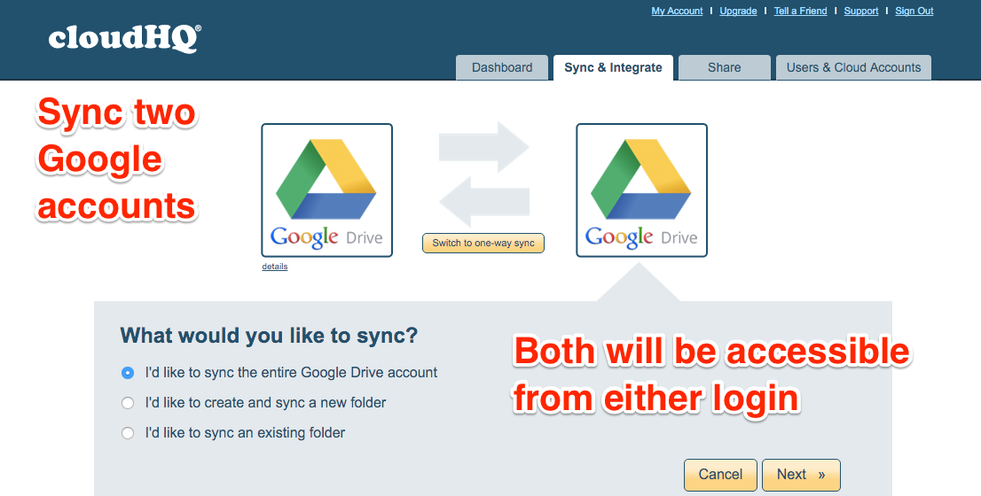 cloudHQ Multiple Google Accounts Sync