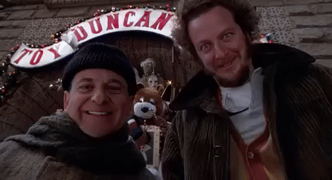 The wet bandits meet Kevin in a scene from the movie Home Alone 2