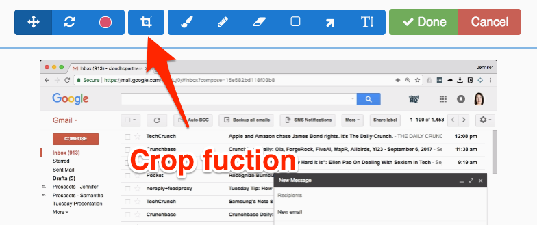 Gmail screenshot crop function