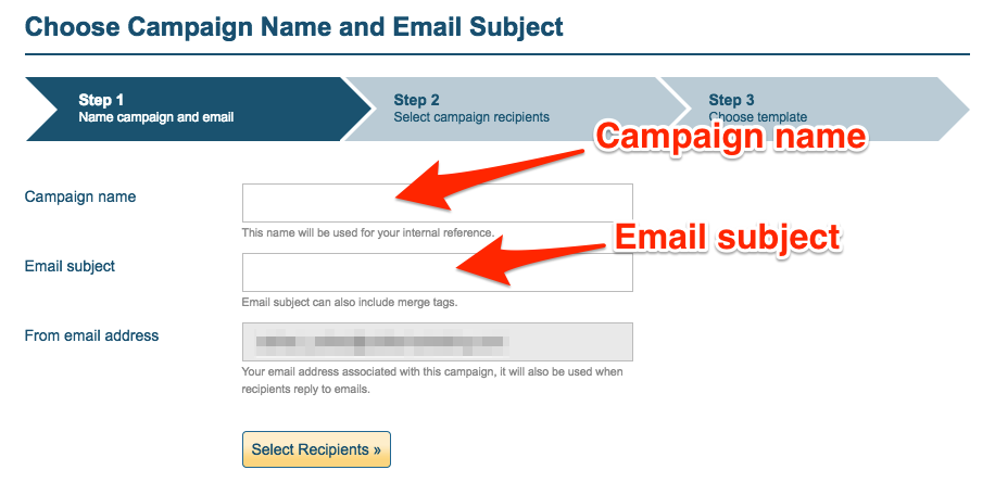 Campaign name and subject line for campaign