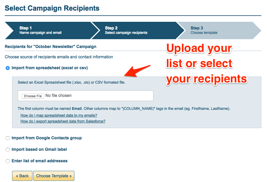 Upload your email list