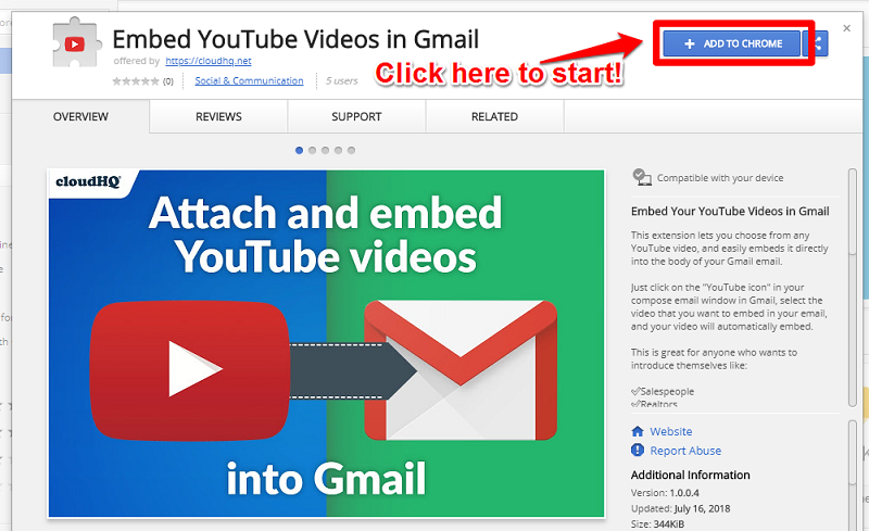 insert youtube video into gmail email