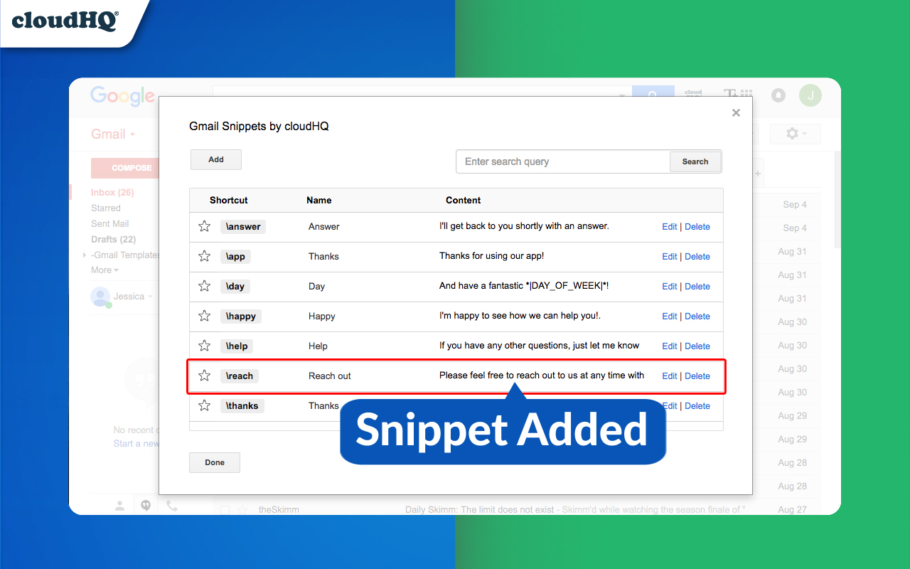 gmail snippets