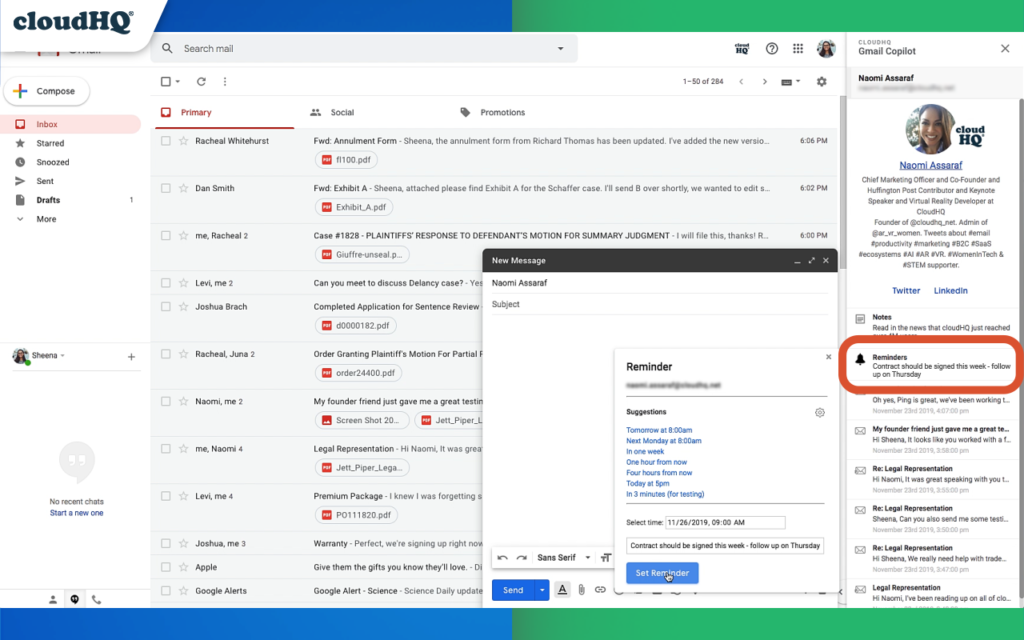 gmail copilot cloudhq reminders