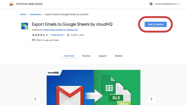 install export emails to google sheets
