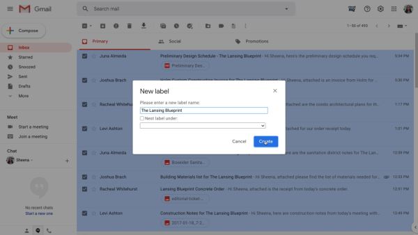 Project Management — create a new gmail label