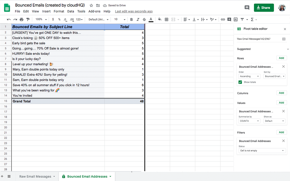 Bounced Email Spreadsheet 2 - Emails to Sheets - Getting Rid of Bounced Emails