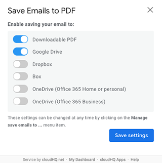 Save emails to Google Drive options