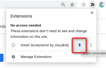 Pin Gmail Screenshot to the Chrome Toolbar