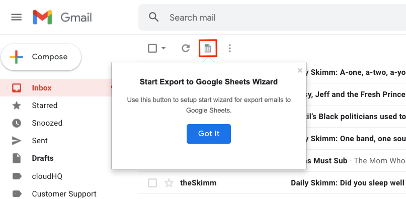 gmail to sheets wizard