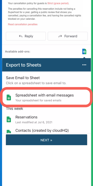 export your email to Google sheets: : emails to sheets