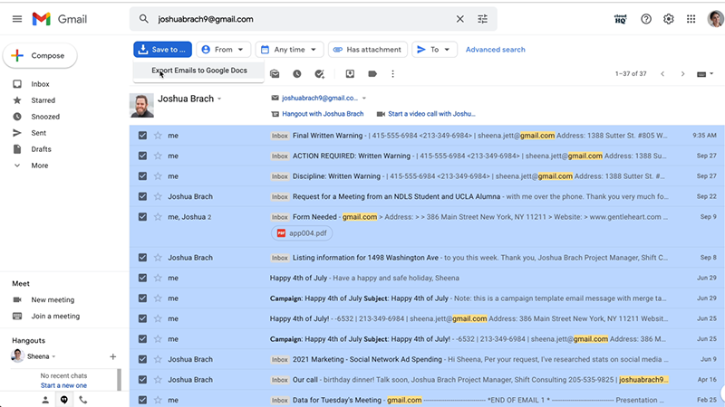 save emails to PDF in Google Docs