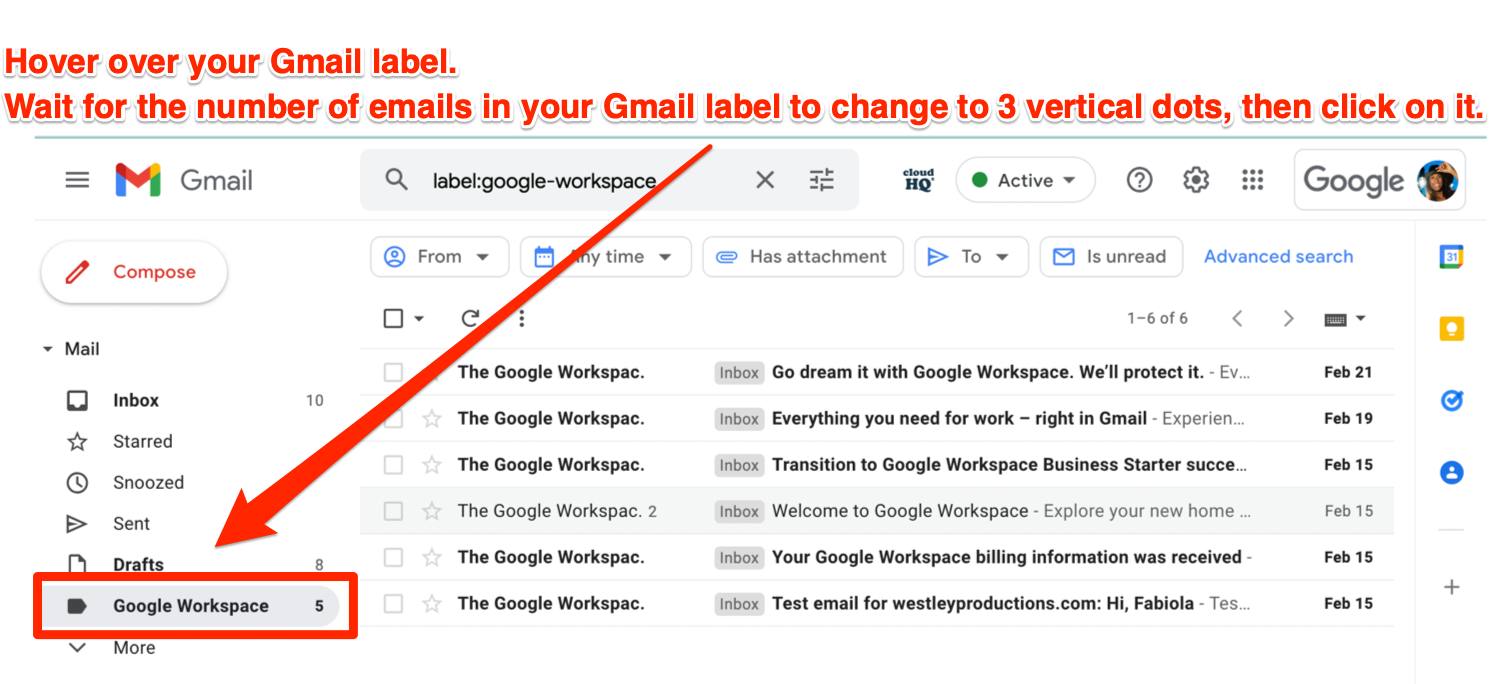 Gmail label number of emails to 3 dots