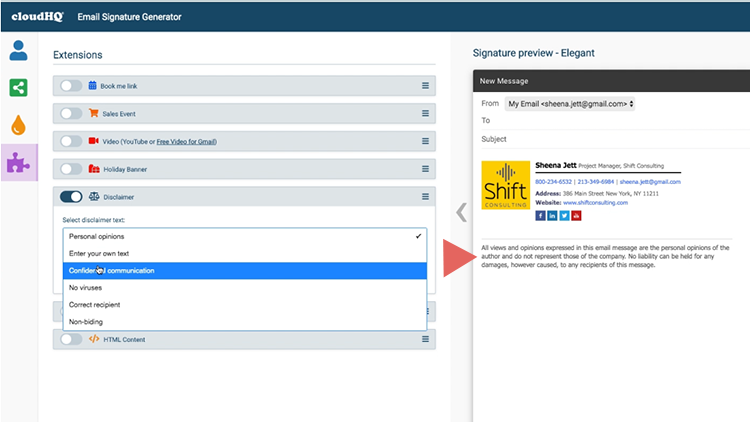 email signature with legal disclaimer