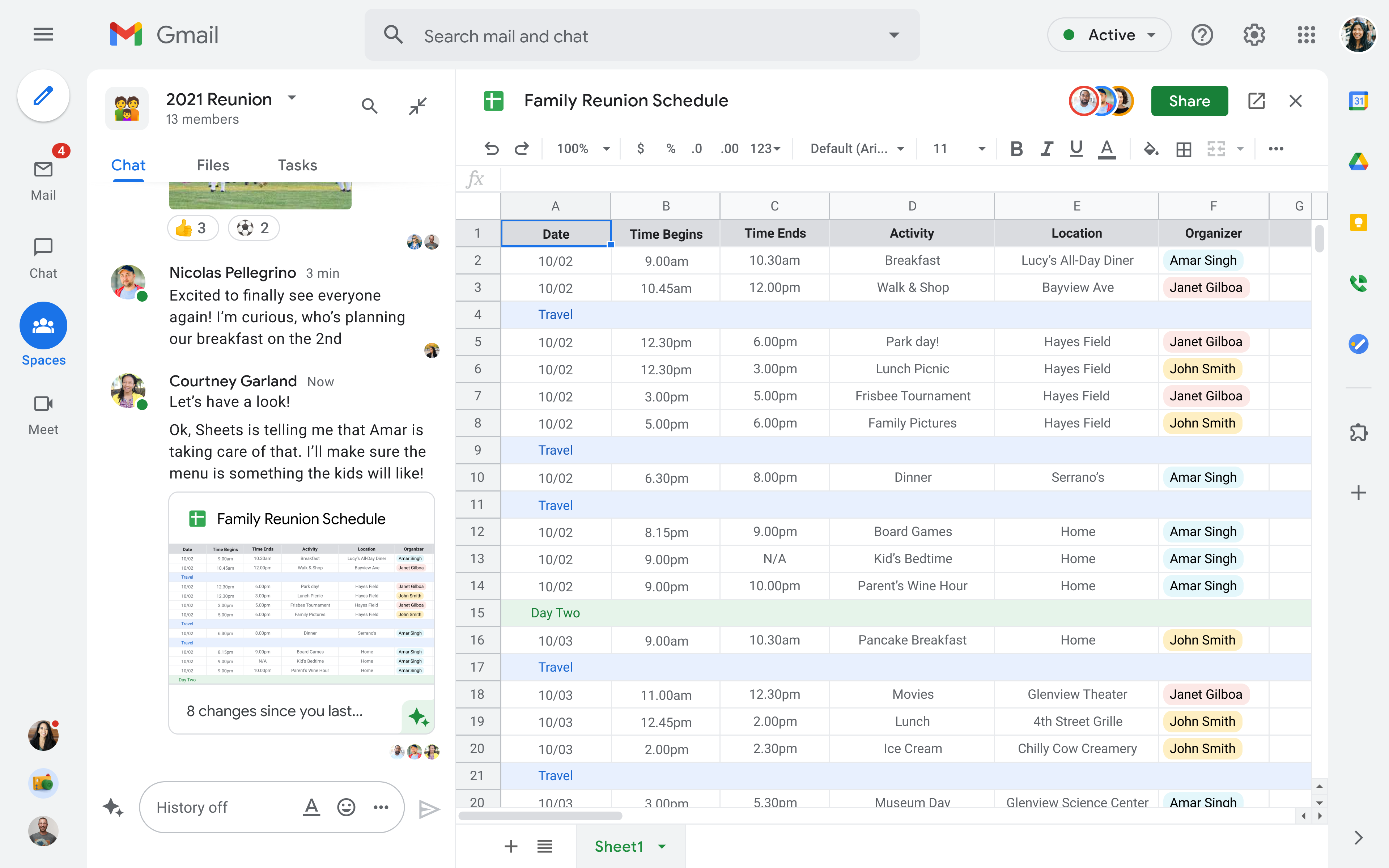 Google Workspace Updates: New integrated view for Gmail features email,  Google Meet, Google Chat, and Spaces in one place