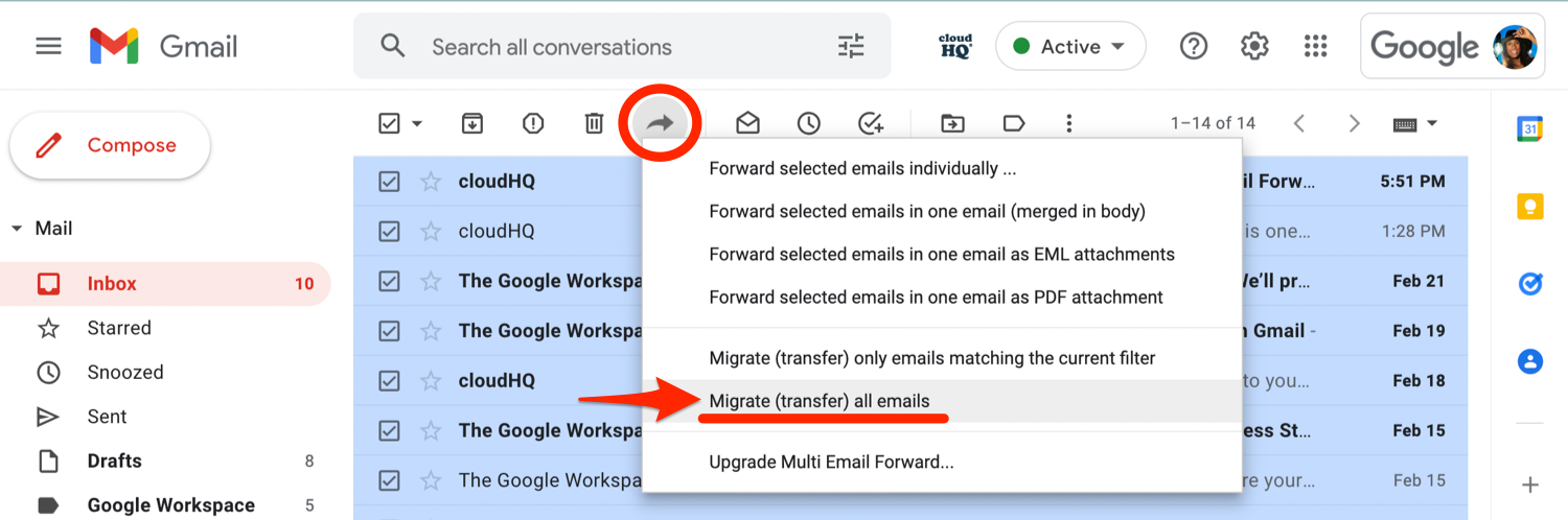 transfer all emails to another email address