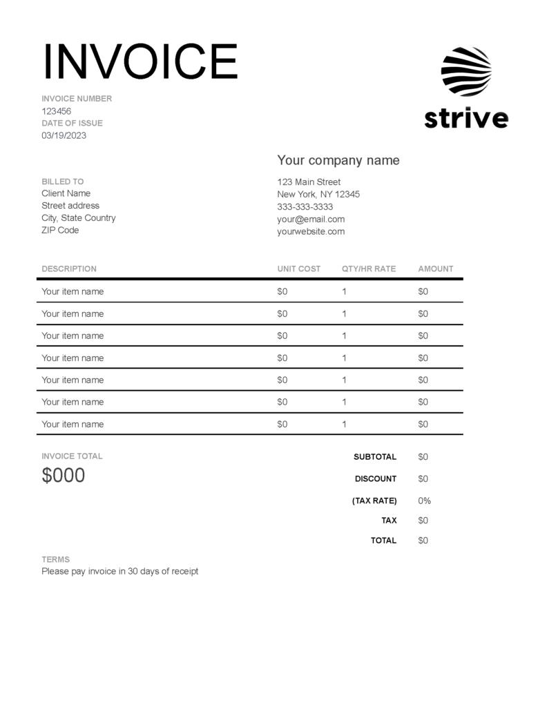 Free Basic White Invoice Template in Google Docs