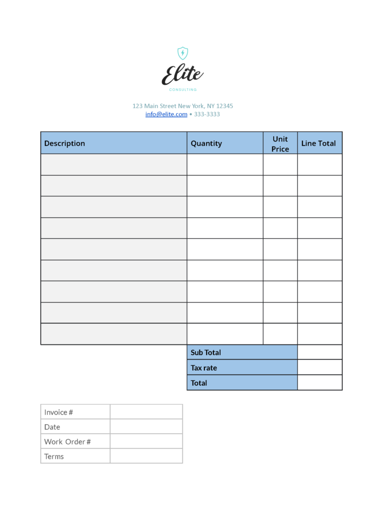 google sheet professional invoice template