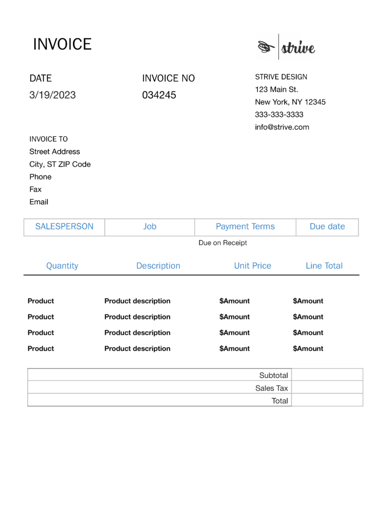 Simple Service Invoice in Google Docs