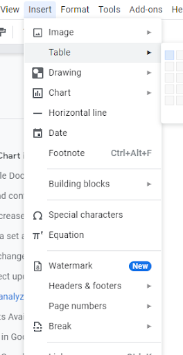 how to create a chart in google docs