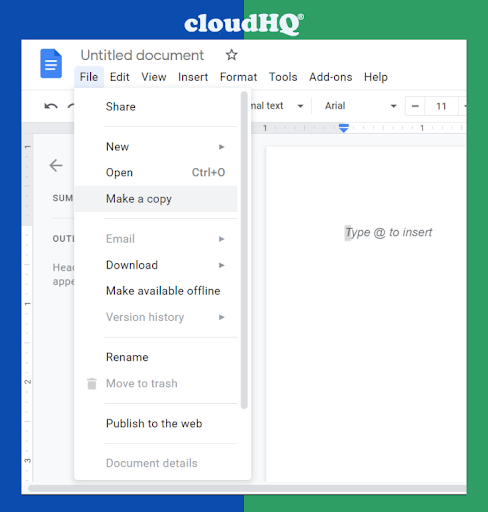 make a copy of your google docs template