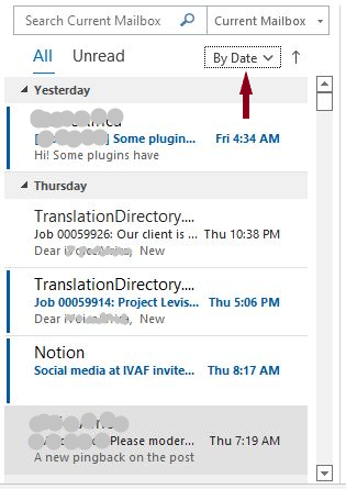 microsoft outlook sort by date to pin an email to the top of your inbox
