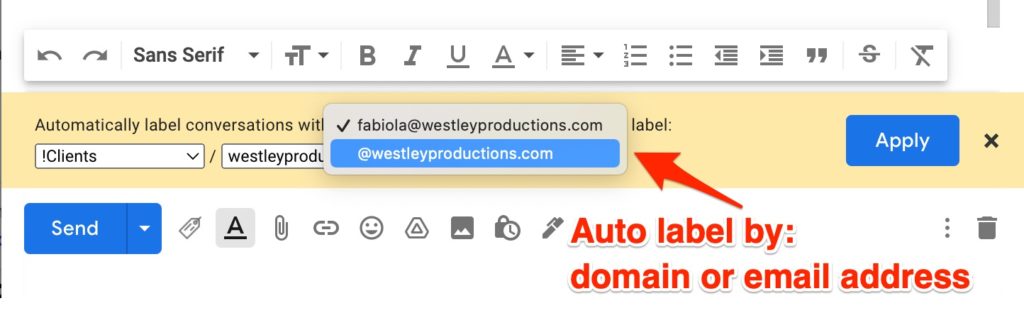 auto label by domain or email address