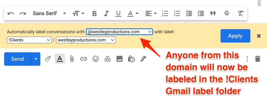 domain auto labeling gmail filter