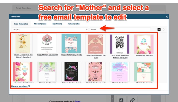 4- Select a free email template for mother's day