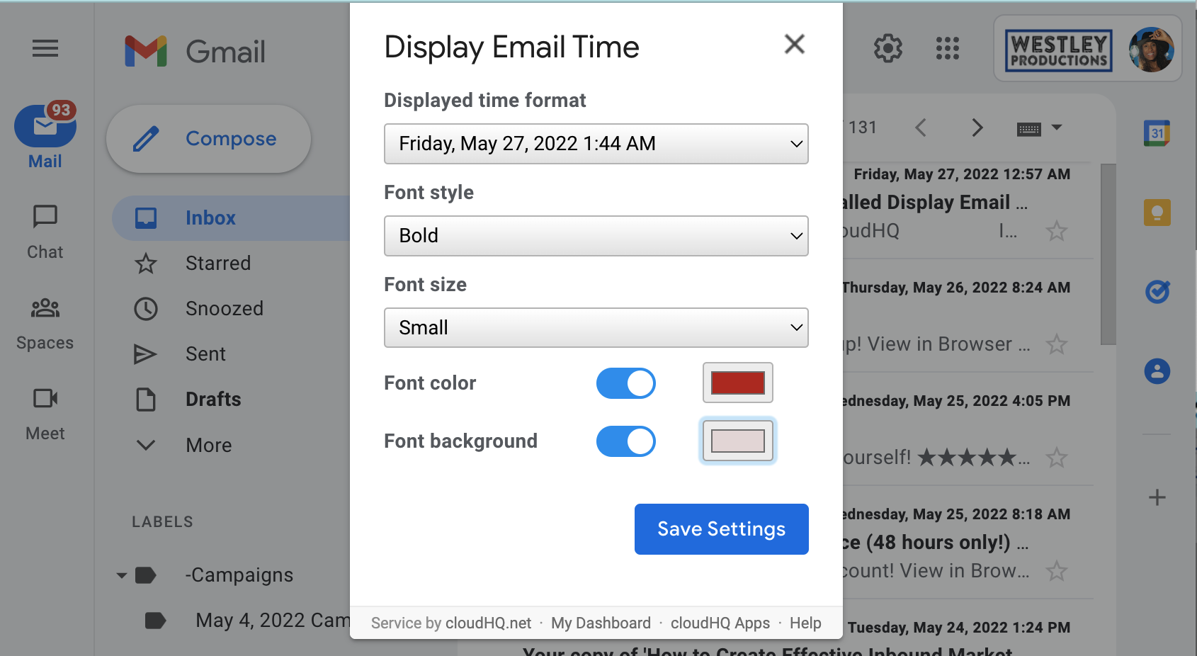 how to change email time in gmail