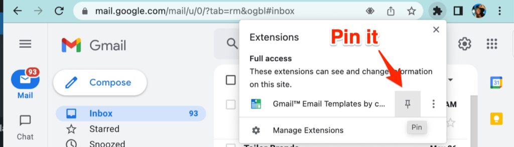 pin email templates to chrome browser