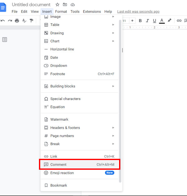 Insert Comments in Google Docs