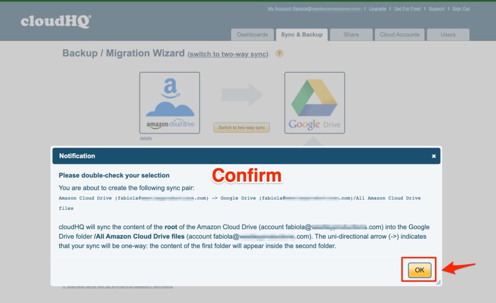 Confirm your amazon drive migration to google drive