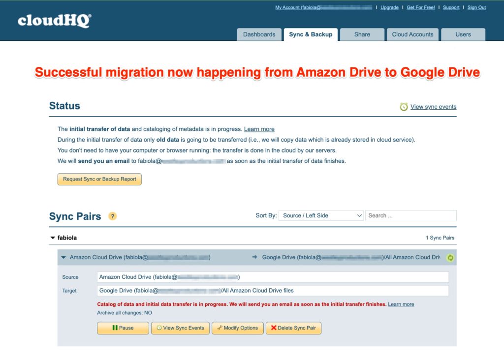 Successful migration now happening from Amazon Drive to Google Drive