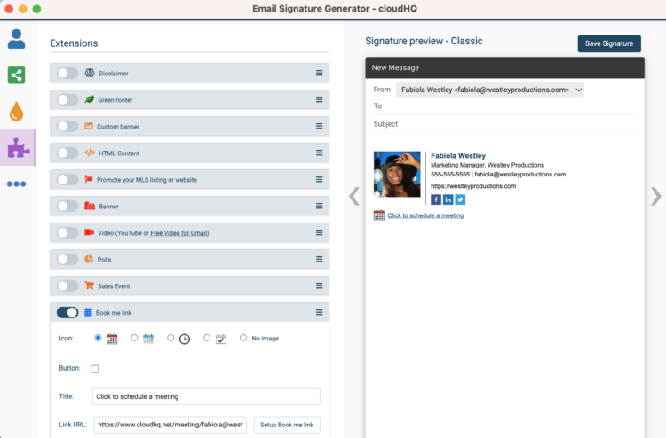 custom features to include in your email signature