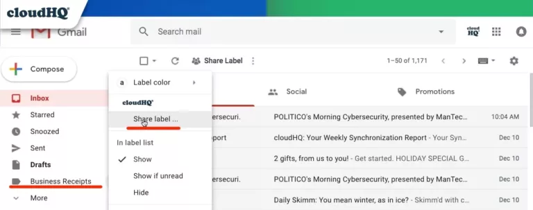 how to share a gmail label