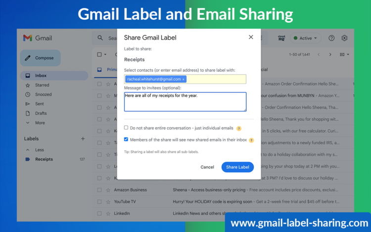 how to share a gmail label