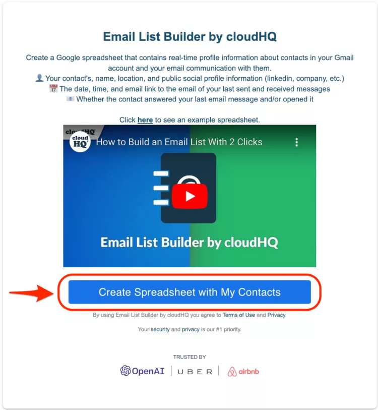 create your email list spreadsheet 