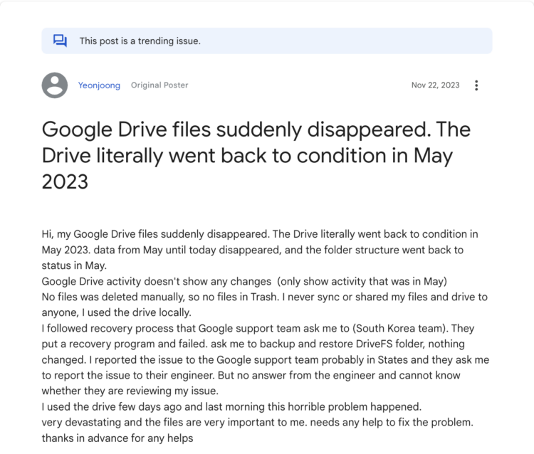 Google drive files missing