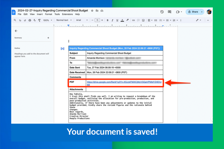 a PDF copy of your email will be saved to your google drive as well