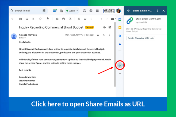 Desktop use: click on this email link icon in Gmail to begin 