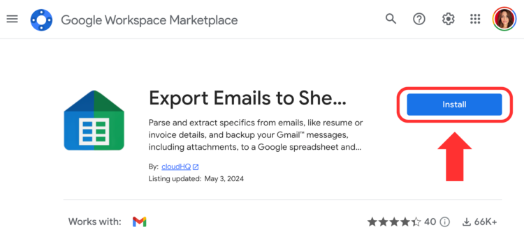 install export emails to sheets from google workspace