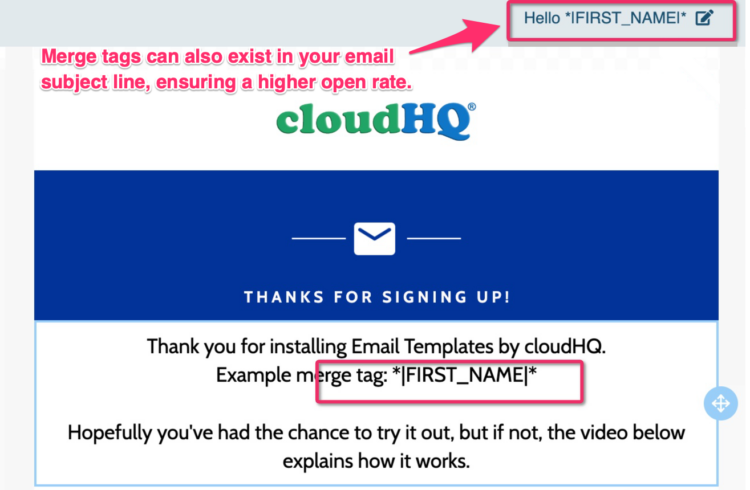 Merge tag in email subject line