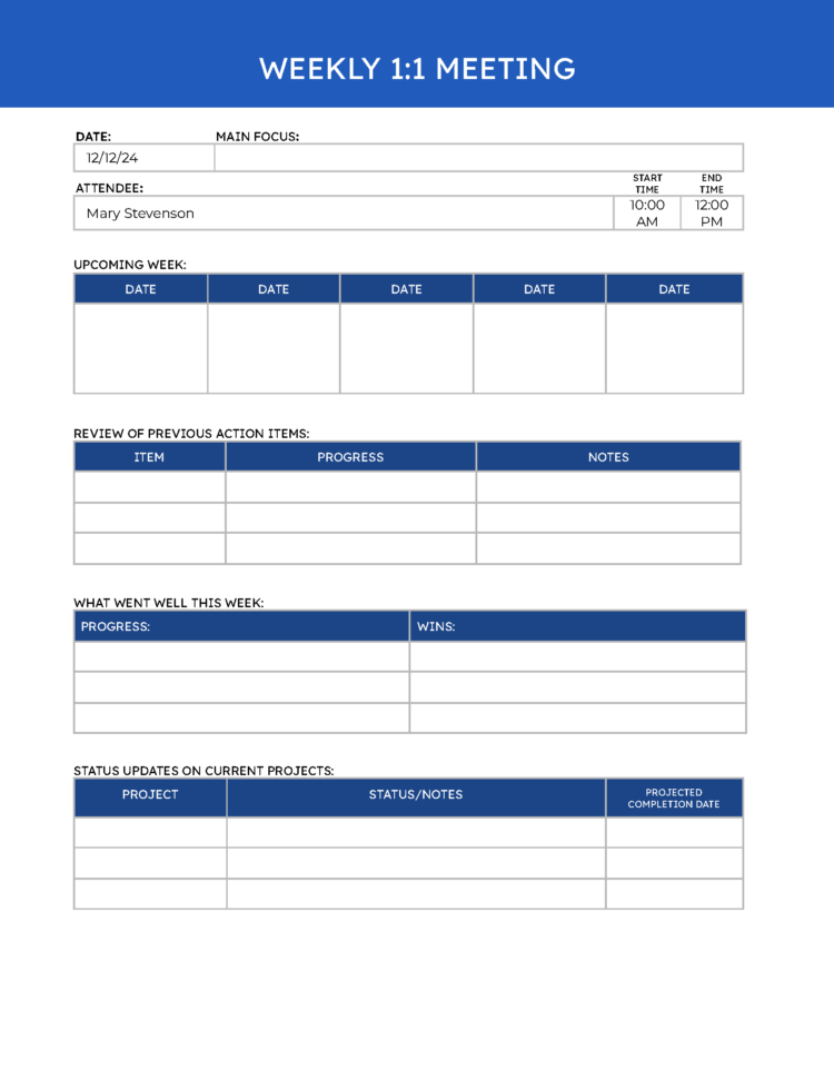 One-on-One Meeting Agenda