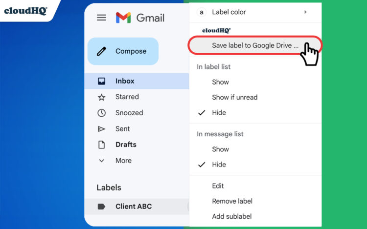 Click on Save Label to Google Drive