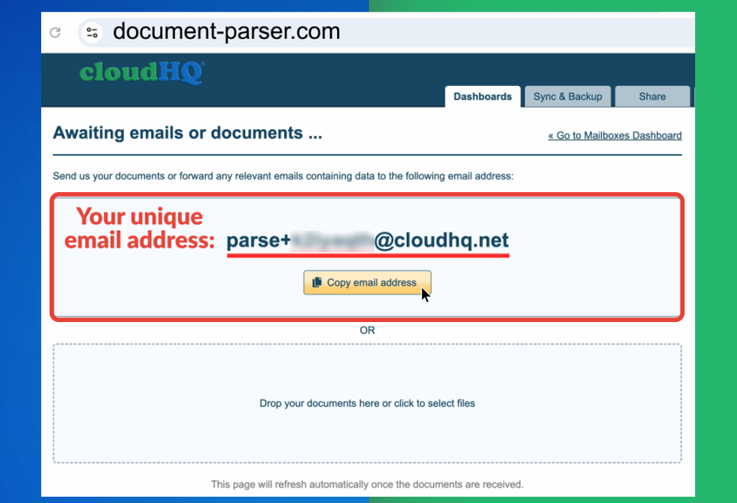 email unique address to forward emails to your email parser